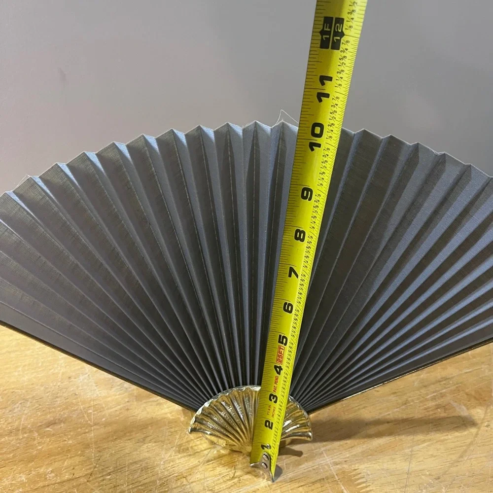 Vtg‎ Hollywood Regency Gold Shell Grey Pleated Fan Votive Candle Holder Art Deco